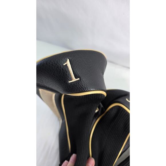 Black & Gold  Golf Head Covers 3pcs Set, Driver Fairway Wood Headcovers 1/ 3 / X - Picture 6 of 13